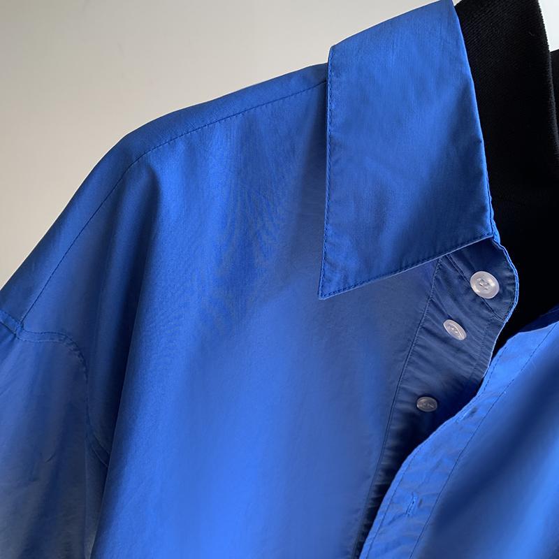 品牌折扣店正品女装专柜清仓克莱因蓝衬衫显白高端气质宽松上衣春 - 图1