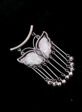 diy民族风苗银蝴蝶流苏项坠