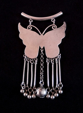 diy贵州苗银蝴蝶流苏铃铛吊坠