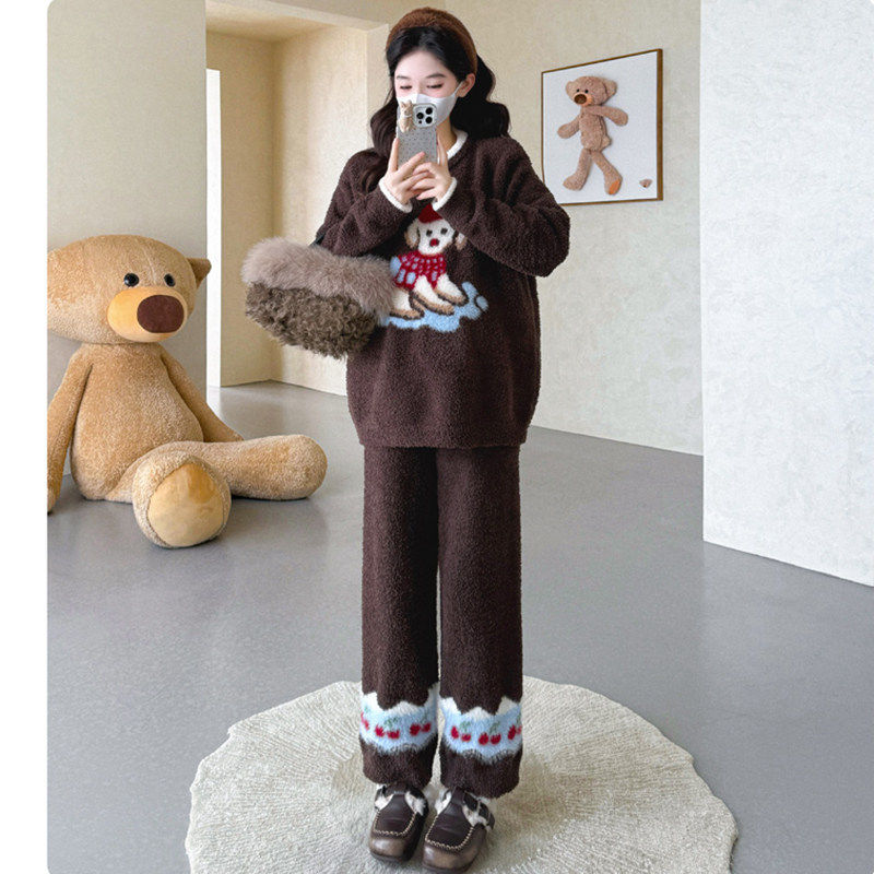 孕妇家居服套装秋冬2026新款孕期穿搭咖色卡通可外穿睡衣两件套女,淘宝优惠券,粉丝福利购,淘宝优惠卷