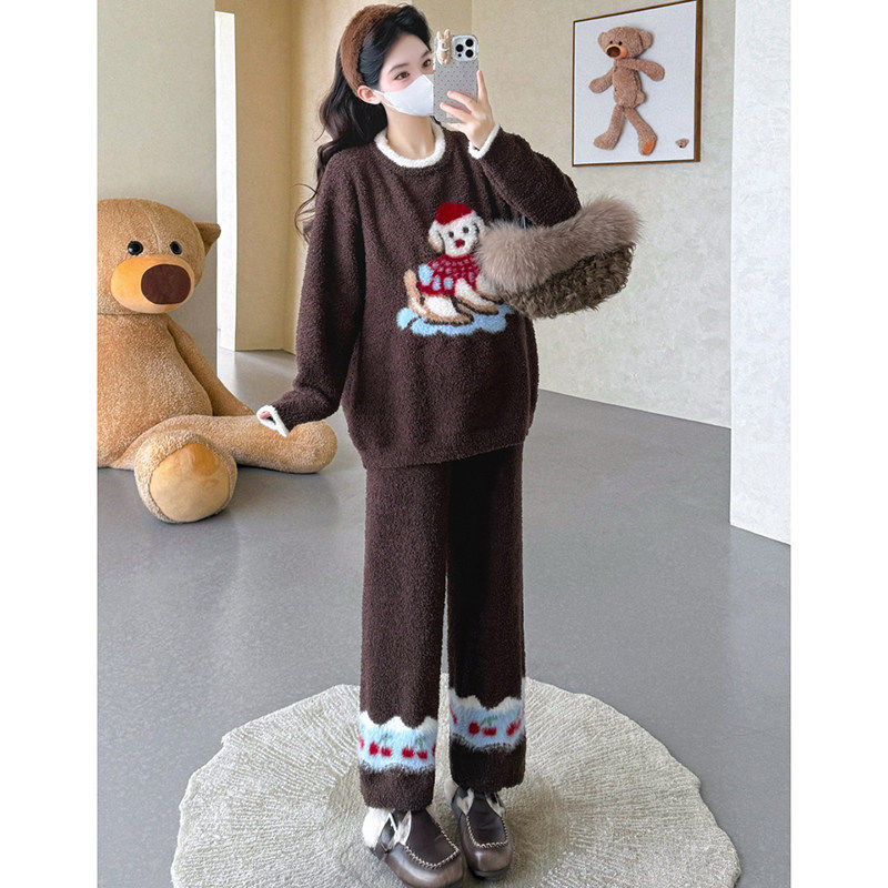 孕妇家居服套装秋冬2026新款孕期穿搭咖色卡通可外穿睡衣两件套女,淘宝优惠券,粉丝福利购,淘宝优惠卷