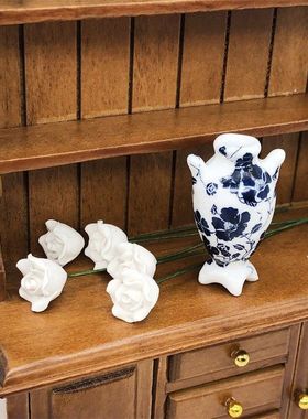 1:12迷你娃娃屋dollhouse场景摆件花束玫瑰白玫瑰月季花bjd配件