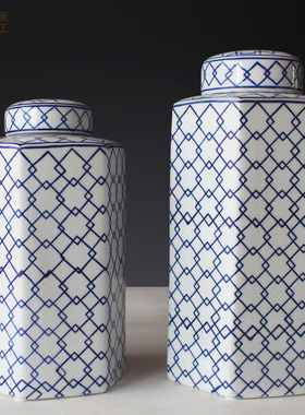 新中式风景德镇餐桌储物罐花瓶