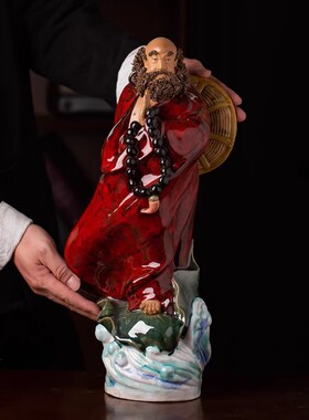 石湾公仔陶瓷达摩东渡工艺摆件家居门客厅会所禅意装饰人物佛像