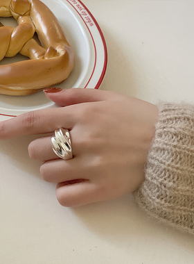 几何宽版戒指纯银韩国女