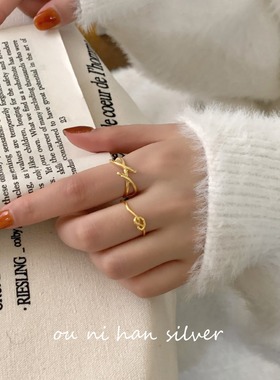 爱心戒指纯银韩版女性