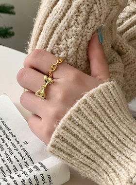 蝴蝶结戒指纯银韩国女