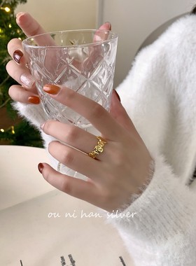 几何戒指纯银韩国女性