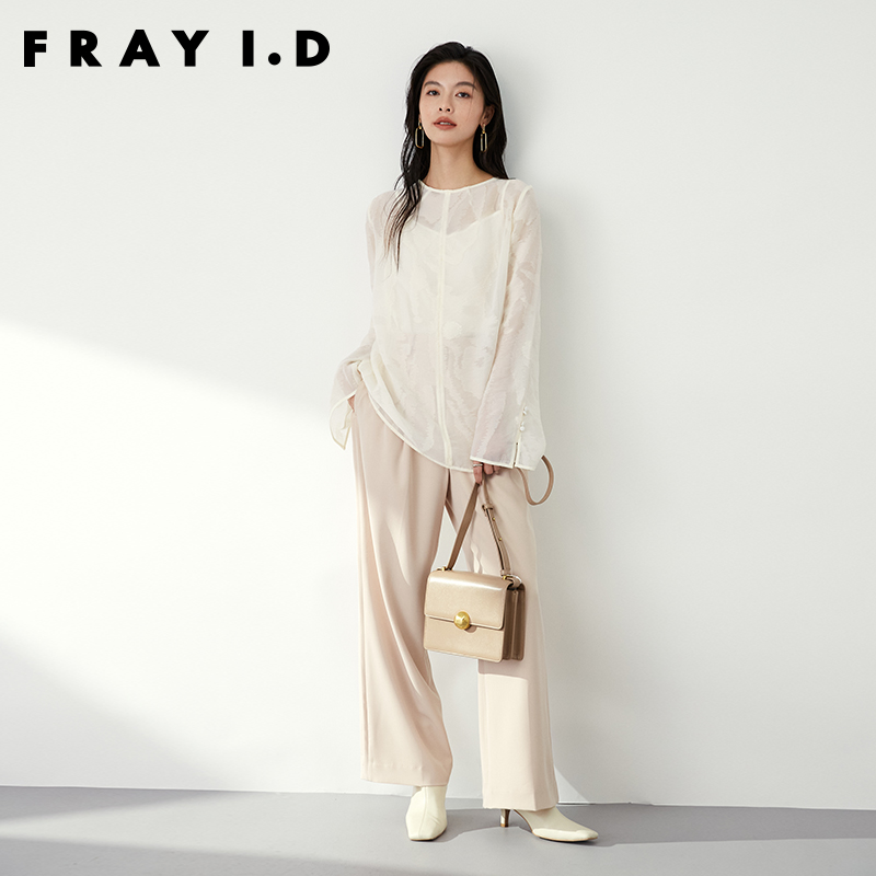 FRAY I.D2023秋冬新品通勤中式印花圆领微透薄纱衬衫FWFB234129 - 图1