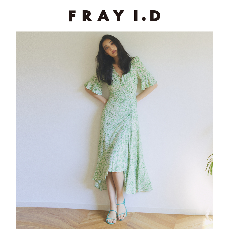 FRAY I.D2024春夏新品优雅浪漫V领碎花短袖系带连衣裙FWFO241081 - 图3