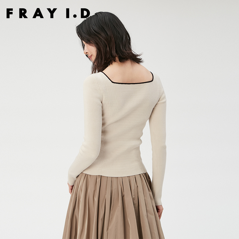 FRAY I.D2023秋冬新品简约百搭前后两穿罗纹针织打底衫FWNT235038 - 图2