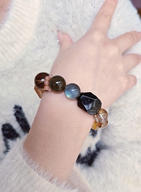 Long高定私享 黑金守护 正宫红胶花蓝晶石黄胶花绿幽灵水晶手串