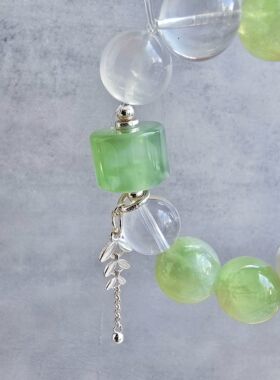 Long高定私享 合光同尘 天然精品飘花岫玉白幽灵葡萄石S925银手串