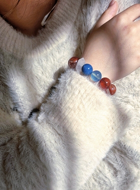 Long高定私享 顺风顺水 天然正宫红胶花蓝澳宝海蓝白幽灵水晶手串