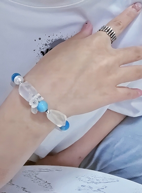 Long高定私享 海的女儿  精品蓝月光海纹石天然珍珠925银水晶手串