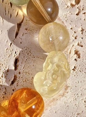 Long高定私享 金玉满堂 黄水晶貔貅绿幽灵金发晶金骨干水晶手串