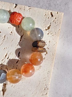 Long高定私享柿柿如意天然红兔毛灰兔毛葡萄石南红灰月光水晶手串