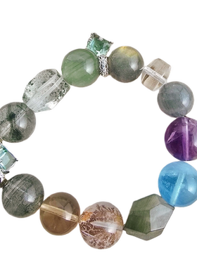 Long高定私享 逢山开路 绿幽灵绿兔毛葡萄石海蓝宝紫水黄水晶手串