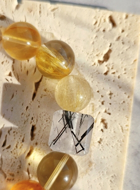 Long高定私享日照金山金发晶金骨干绿幽灵黄水晶黑发晶水晶手串