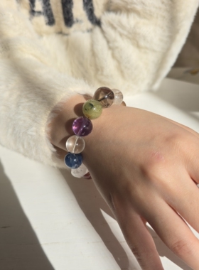 Long高定私享 五谷丰登 正宫红胶花蓝晶石黄胶花绿幽灵水晶手串