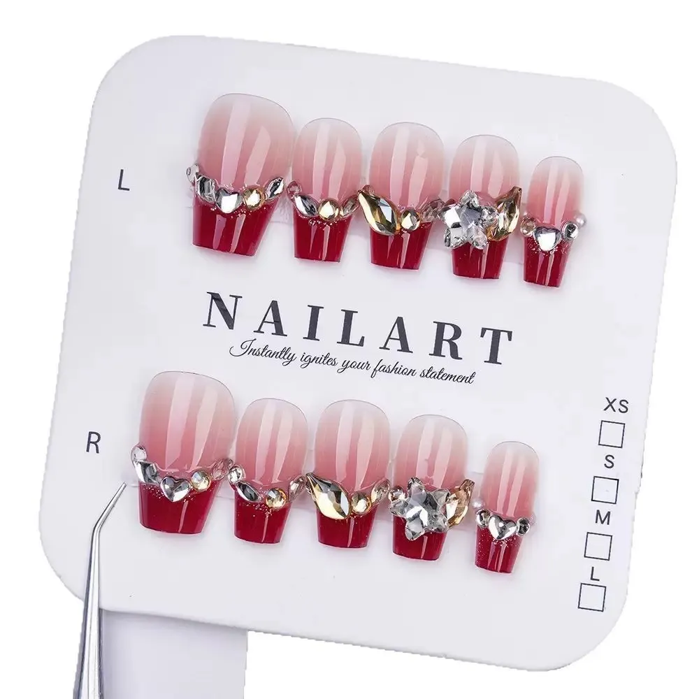 新年穿戴甲法式红色爆闪碎钻高级复古轻奢美甲纯欲显白手工甲片,淘宝优惠券,粉丝福利购,淘宝优惠卷