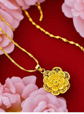 镂空牡丹金色吊坠项链简约高档牡丹花锁骨链轻奢高级节日生日礼物