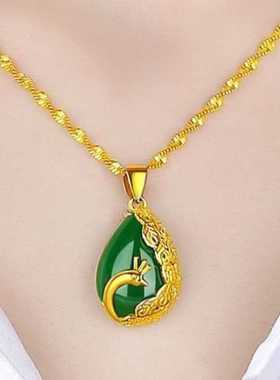 孔雀开屏绿色吊坠项链女孔雀绿吊坠时尚甜美锁骨链女士送爱人闺蜜
