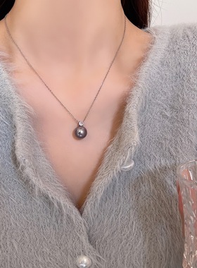 神秘酷炫黑色锆石珍珠项链深邃黑色锆石与温润珍珠交错项链个性