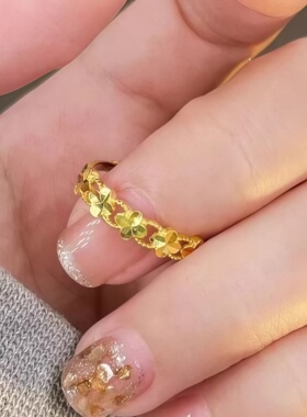 四花瓣金色戒指女高端百搭素圈