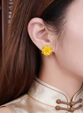 百合花耳钉花朵金色女