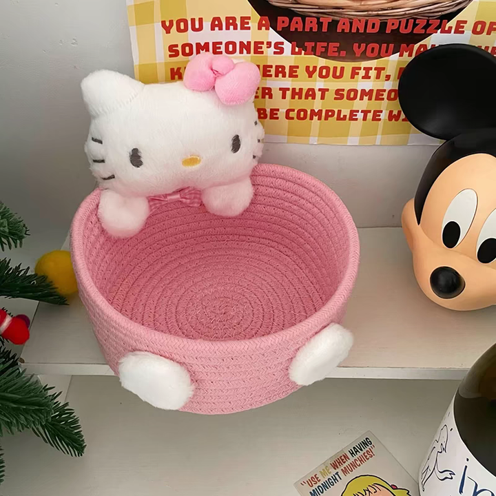 可爱卡通猫收纳筐大容量桌面化妆品创意收纳盒零食玩具杂物收纳篮,淘宝优惠券,粉丝福利购,淘宝优惠卷