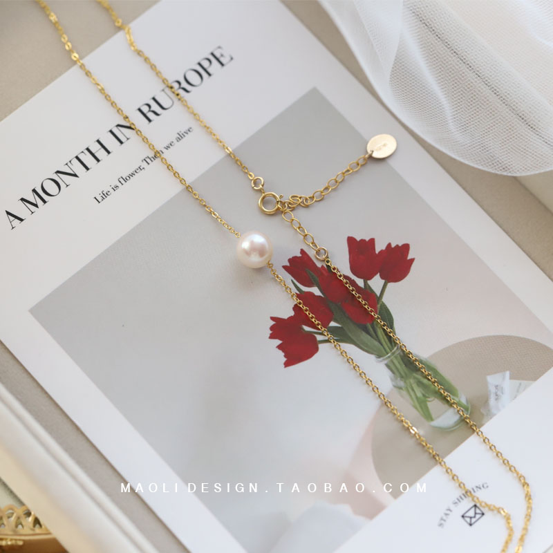 14K 女 简约 MAOLI 包金单颗天然淡水珍珠项链路路通锁骨链颈链 14K 女 简约 MAOLI 包金单颗天然淡水珍珠项链路路通锁骨链颈链