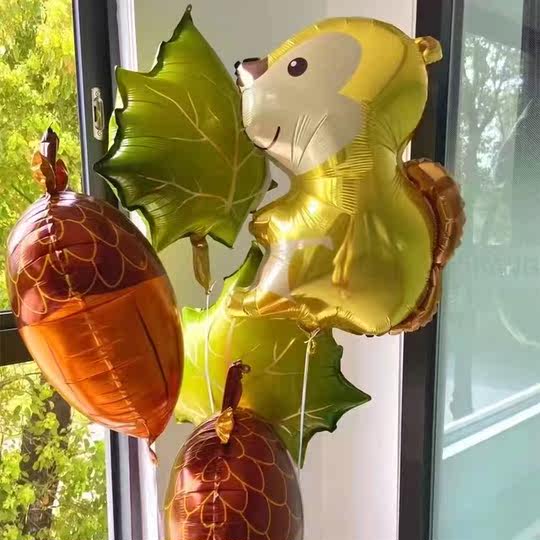 新款卡通动物主题松鼠松果数字气球套餐儿童生日宝宝派对装饰布置