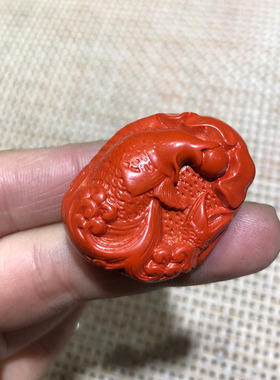 高含量朱砂吊坠鲤鱼戏龙珠男女项链挂件送证书