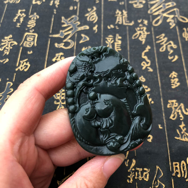 五行缺水补水玉佩项链天然和田玉双鱼团座吊坠转运男女挂件