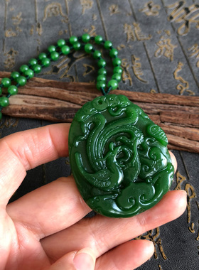招财项链菠菜绿朱雀挂件玉石吊坠