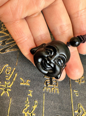 豁达客男女黑曜石玉佛头吊坠笑佛