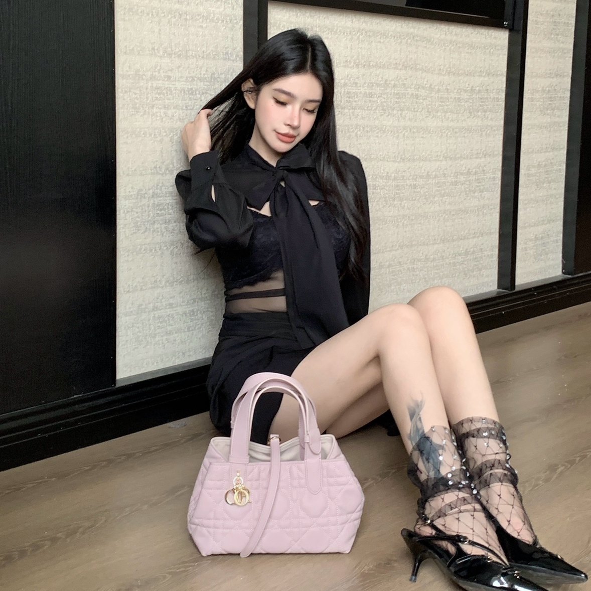 SHINESTING 黑色雪纺衬衫套装女蕾丝吊带背心+飘带披肩两件套,淘宝优惠券,粉丝福利购,淘宝优惠卷