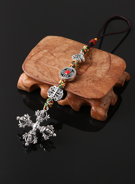 精美藏银复古民族风法器吊坠六字真言转金轮金刚杵时尚男女挂坠