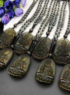 仿冰种观音黑曜石本命佛毛衣链