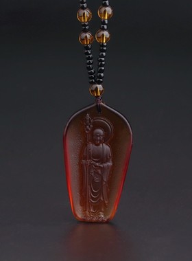 琉璃九华山地藏王菩萨佛像佛牌琉璃吊坠挂件供奉站立地藏王鎏金