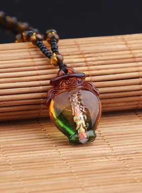 新品琉璃楞严咒项链内置经文花瓶吊坠彩色宝瓶寺庙结缘礼品