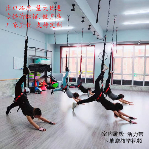 室内飞天魔活力带5D空中瑜珈悬挂蹦极绳弹力安全带空翻健身训练带 - 图0