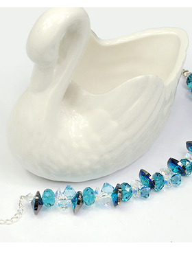 宝石蓝色水晶手链女纯银日韩版简约韩国时尚手饰首饰配饰品包邮