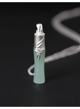 玉石复古竹项链女纯银日韩版森系