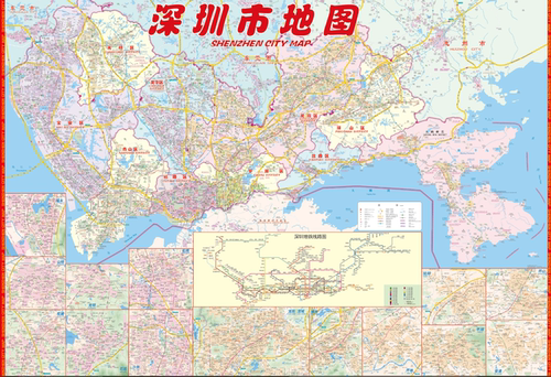 2025新版 深圳市地图中英文对照高清约宽1.4米高1米深圳市城市街道旅游政区地图 民用地图无比例尺现货正版房地产等公司适用 - 图1