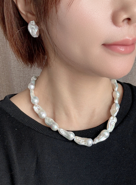 「J PRINCESS」极光天然淡水巴洛克珍珠项链耳钉套装淡水珍珠颈链