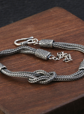 s925纯银饰品男女个性狐尾同心结