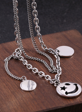 纯银韩版双层复古套链