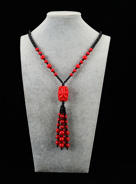 紫艺朱砂红漆雕毛衣链大气民族风